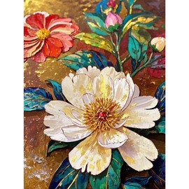 Floral 5D Diamond Painting Kit for Adults -Full-Drill Peony DIY Round Drill Art Diamond Painting Set, Ideal for Beginners and Home Wall Decor 12×16 Inch