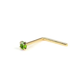 9ct Yellow Gold L Shape Curved Nose Stud with 1.5mm Round CZ Crystal, Cubic Zirconia, Cubic Zirconia