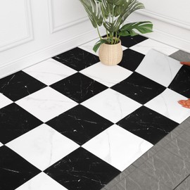 WIFEA Self Adhesive Vinyl Flooring Roll 23.6"x 196"/32 Sq.Ft Marble Peel Stick Floor Tiles, Wear-Resistant and Waterproof Vinyl Plank Flooring for Bedroom Living Room Office Balcony RV Black + White