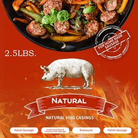 Natural HOG Casings for Sausage Making, 2.5LB, Durable and Tear-Resistant Sausages, Makes 230lb
