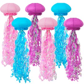 YOVIWEI Jellyfish Paper Lanterns, Under The Sea Party Decorations, 6 Pack Pink Purple Blue Hanging Jelly Fish for Mermaid Ocean Themed Party Decorations Baby Shower Room Decor