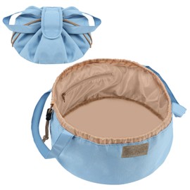 URAQT Drawstring Makeup Bag, Large-Capacity Travel Cosmetic Pouch, Portable Quick Pack Lazy Drawstring Make Up Bag for Daily Use, Magic Cosmetic Bag Drawstring with Small Pocket for Women (Blue)