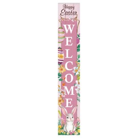 8"x48" Easter Welcome Sign for Front Door, Happy Easter Sign for Front Porch, Easter Door Decorations for Outdoors, PVC Sign (Design 2)