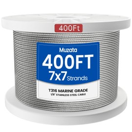 Muzata 400 ft 1/8" Stainless Steel Cable Railing System Hardware T316 Stainless Steel Wire Rope 7x7 Strands 1800 lb Breaking Strength Deck Cable Railing Kit for Indoor Outdoor Coastal WR02