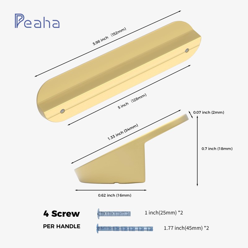 Peaha 5 Pack Matte Gold Finger Pulls for Cabinets Brushed