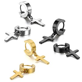 Kstudent Titanium Steel Hoop Earrings for Men Women, Huggie Loop Hypoallergenic Cartilage Piercing Earrings Set (Gold&Silver&Black -Dangle 3 Pairs (13mm,13mm,13mm))