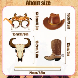 West Cowboy Photo Booth Props - 33PCS Country and Western Party Decorations Hats Boot Glasses Paper Handheld Selfie Props Carnival West Style for Wild West Cowboy Themed Party Supplies