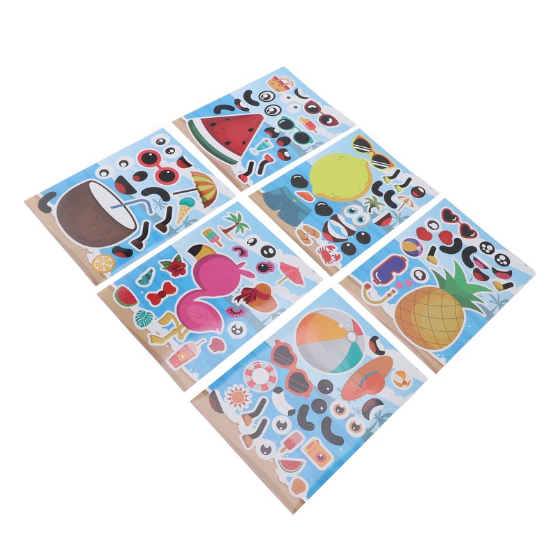 36PCS Facial Stickers for Kids Cartoon Hawaiian Beach Theme Sticker
