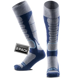WEIERYA Ski Sock Merino Wool Ski Socks Mens Womens Skiing & Snowboarding Socks, Over The Calf, Blue Small 2 Items