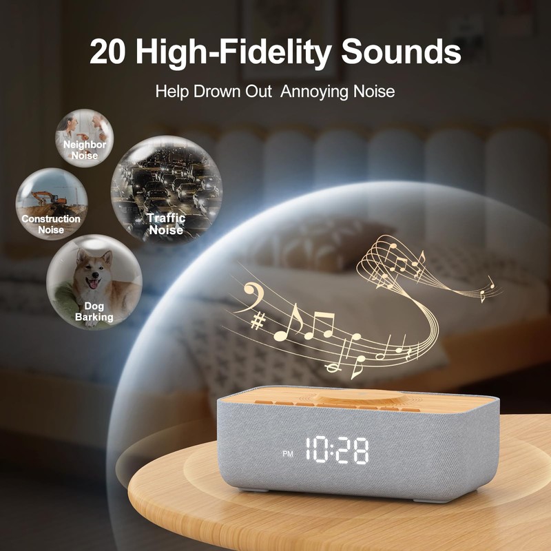 REACHER 15W Fast Magnetic Wireless Charging Alarm Clock with White