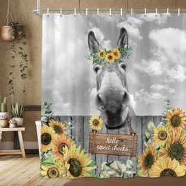 MDUKOIN Funny Donkey Shower Curtains,Rustic Farmhouse Bathroom Curtains, Western Animal Vintage Sunflower Farm Floral Shower Curtain for Bathroom Decor,Waterproof Fabric Shower Curtain Set 72X72in
