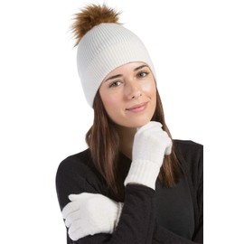 Fishers Finery Women's 100% Pure Cashmere Gloves Ultra Plush Ribbed Cuff Cream