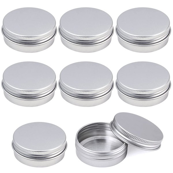 8 Pieces Aluminium Empty Cosmetic Containers Round and Label for Make-Up Cream Lip Balm – 20 ml