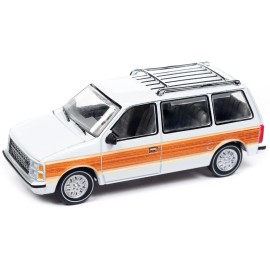 DCD 1985 Dodge Caravan Van White with Woodgrain Side Panels "Mighty Minivans" Series 1/64 Diecast Model Car by Auto World