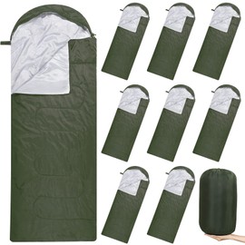10 Pcs 0 Degree Camping Sleeping Bags Bulk for Adults Cold Weather Sleeping Bags 4 Season Warm Waterproof Lightweight with Compression Sack for Backpacking Hiking Travel Homeless(Green)