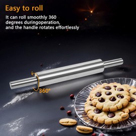 REDANT 17-Inch 18/8 Stainless Steel Rolling Pin - Metal Dough Roller for Baking, Pizza, Chapati & Cookies - Non-Slip Handles, Dishwasher Safe