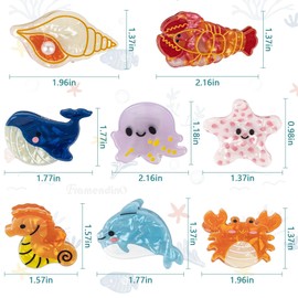 Framendino, 8 Pack Small Ocean Animal Claw Clips Conch Crab Whale Starfish Octopus Dolphin Seahorse Lobster Hair Accessories for Women