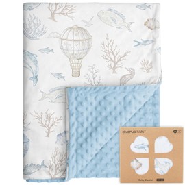 CIVARUA KIDS Whale Baby Fleece Blanket Neutral for Boys Girls, Soft Kid Throw Minky Blanket Double Layer with Dotted Backing, 30 x 40 Inch Whale Dream SkyVoyage