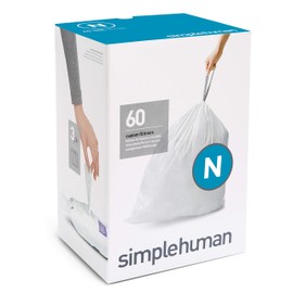 simplehuman Code N Custom Fit Drawstring Trash Bags, 60 Liners, White, Count