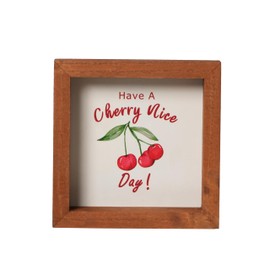 Cherry Decor Sign for Shelf, Wood Sign for Tiered Tray Decor Summer Home Decoration 6”x6" (Have a Cherry Nice Day 1)