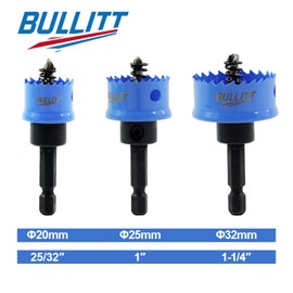 BULLITT 3PCS Impact Bi-Metal Hole Saw Set,20/25/32mm Hex Shank 8% Cobalt M42 Hole Saw Kit,Perfect for Drilling Thin Metal,Stainless Steel,Mild Steel and Aluminium