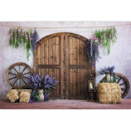 Wooden Barn Door Backdrop 7x5ft Fabric Rustic Birthday Party Decoration Flowers Country Wedding Pictures Background Wood Wheel Hay Bale Photos Western Rural Baby Shower Backdrops