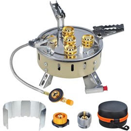 9500W Portable Windproof Camping Stove, Backpacking Camp Stove with Two Fuel Canister Adapter, Camping Gas Stoves with Piezo Ignition, Collapsible Stoves Burner for Outdoor Cooking Hiking and Picnic