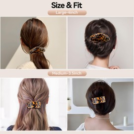 YIERSO French Oval Barrette Hair Clips,Acetate Large Vintage Tortoise Shell Barrettes,Strong Hold No-Slip Grip Metal Clasp,2-Pack 4"&3" Hair Accessories for Thick Wavy Long Hair Women Gift (Tortoise)