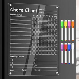 Acrylic Chore Chart for Kids Clear Dry Erase Checklist for Kids Chore Boars for Family Chores Checklist Reward Chart Responsibility Chart, 12x9'', 1 Pack