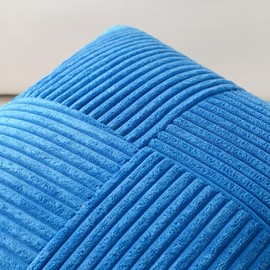 Sungeek Set of 2 Decorative Cushion Covers 30 x 50cm Soft Corduroy Striped Cross Patchwork Textured Pillow Covers Solid Lumbar Throw Pillow Cases for Sofa Bed Patio 12x20 Inch, Blue