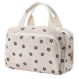 Funtlend Women's Cosmetic Bag Cord Toiletry Bag Women's Cosmetic Bag with Many Compartments Cord Toiletry Bag Cosmetic Bag Travel Toiletry Bag Wash Bag for Travel Girls Women, Beige2
