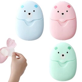 SULIUDAJI 3 Boxes Paper Soap, Portable Soap Sheets Disposable Paper with Plastic Box, Mini Travel - Small and Easy to Carry (Pink + Blue + Green)