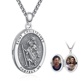 ADMETUS St Christopher Locket Medal for Men 925 Sterling Silver Oval Locket St Christopher Necklace Mens Saint Christopher Necklace Protection Jewelry Religious Gifts