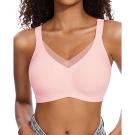 Gailife Womens V Mesh Wireless Bras Comfortable Supportive Bralettes No Underwire Seamless Push Up Brassiere-Pink-M