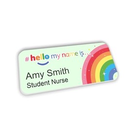 Mint Green Rainbow and Stars Logo Hello My Name is Name Badge 76 x 32 mm Doctor Student Doctor GP Healthcare Assistant Nurse Practitioner Clinical Medical