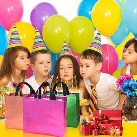 yingzi 12 large colored Gift Bags, 13 inch reusable Gift Bags, metallic gloss Birthday Party Bags with handles, wedding Bags, candy Bags, Christmas Gift Bags (Baby blue)