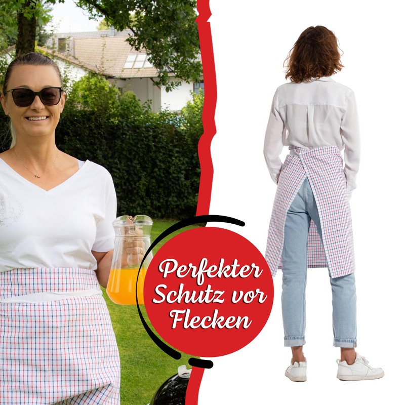 ZOLLNER Apron 100% Cotton, White, 570, Red-blue-white-chequered