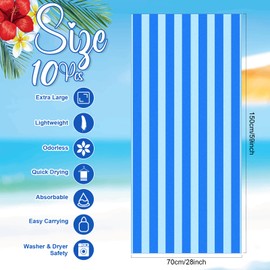 EBOOT 10 Pack Oversized Beach Towel Set Extra Large Pool Towels Microfiber Quick Dry Swim Blanket for Adult Women Men Face Hand Body Bath Travel Pool(Mixed Color,36 x 72 Inch,Fresh Stripe)