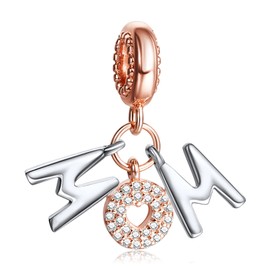 Annmors Mom Letter Charm 925 Sterling Silver Dangle Pendant Bead with Cubic Zirconia Girl Jewelry Beads DIY Gifts for Women Bracelet & Necklace
