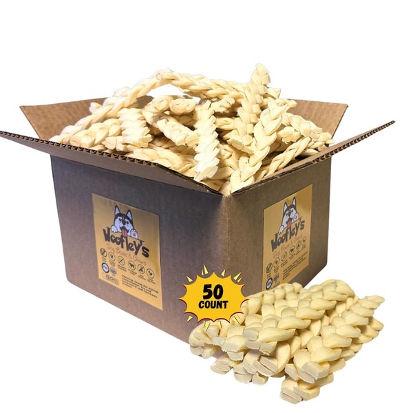 Woofley's 6" Buffalo Beef Cheek Braids Regular - (50 Count)-