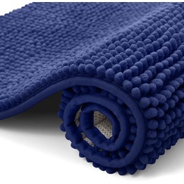 smiry Non Slip Chenille Bath Mat, Extra Soft Bathroom Mat, Super Absorbent Fluffy Bath Mats for Bathroom, Machine-Washable Quick Dry Bath Rug Foot Mat, 40 x 60 cm, Navy Blue