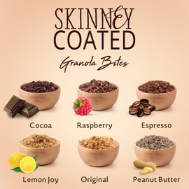 Skinny Coated Dark Chocolate Granola Bites,Variety Pack - Cocoa, Espresso, Lemon Joy, Original, Peanut Butter, Raspberry. 6 bags, Each Bag is 1.2oz, Ideal Healthy Snacks Option for Work, School or Post Workout