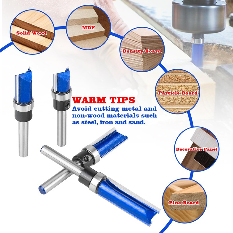 NICAVKIT 6Pcs Pattern Flush Trim Router Bits 1/4 Inch Shank,