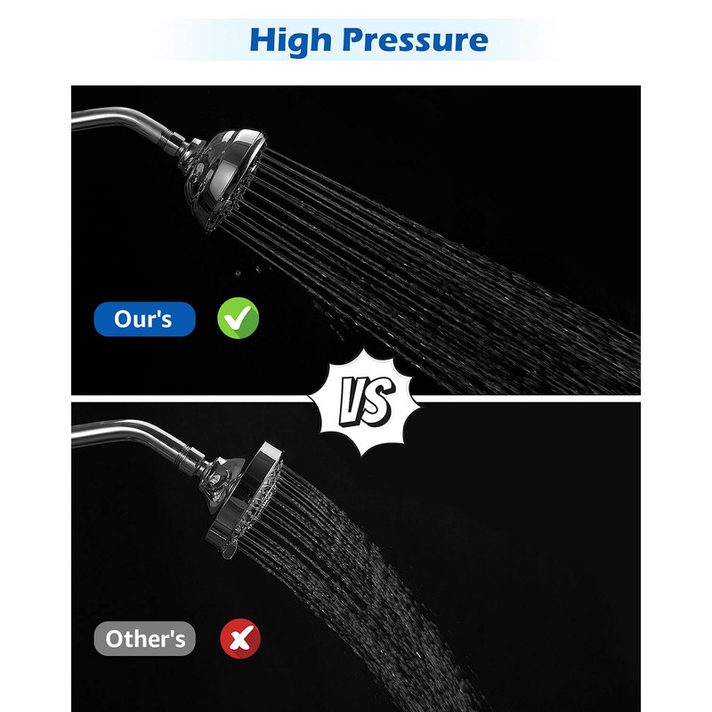High Pressure Shower Head VMASSTONE 4.7" Rain Fixed Showerhead 7-Spray
