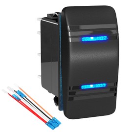 Joinfworld Momentary Rocker Switch Waterproof (ON)-Off-(ON) 3 Position Rocker Switch 12V 20A DPDT 7 Pin Blue LED Boat Switch Toggle for Automotive Car UTV ATV with Jumper Wire