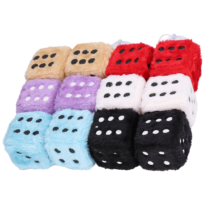 6 Pairs Car Rearview Mirror Hanging Plush Dice with Dots