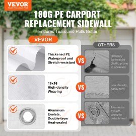 Heavy-Duty 10 X 20 ft White Garage Tent Shelter Carport Replacement Canopy Cover UV Protection Easy Installation Ball BungeesModel Type: Side Tarpaulin, Color: White Color