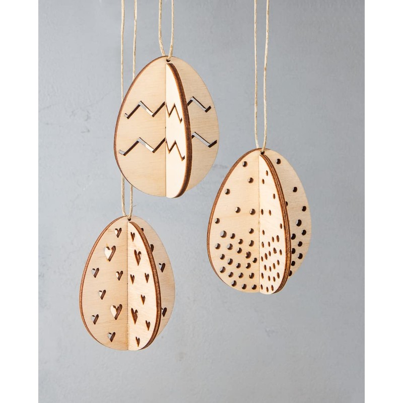 Rayher Wooden Easter Eggs, 3D Effect, Set of 3, 5.5