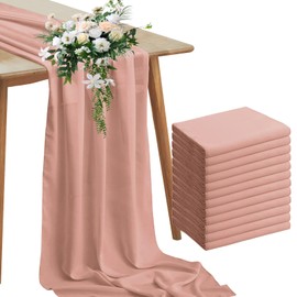 Horbaunal 12 Pack Dusty Rose Chiffon Table Runners 10FT Sheer Chiffon Runner 29x120 Inches Romantic Boho Rustic Table Runner for Wedding Party Bridal Baby Shower Table Decorations