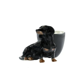 Quail Ceramics Dachshund Black/Tan Egg Cup
